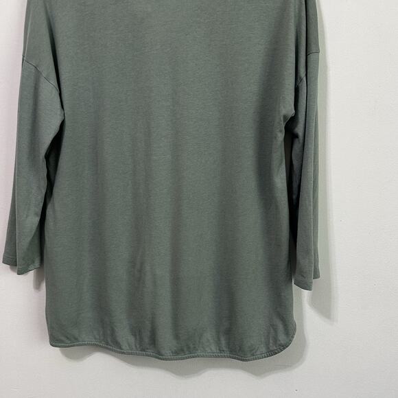 J Jill Embroidered Shirt Top S Sage Green V Neck 3/4 Sleeve Boho Casual Floral - Picture 8 of 9
